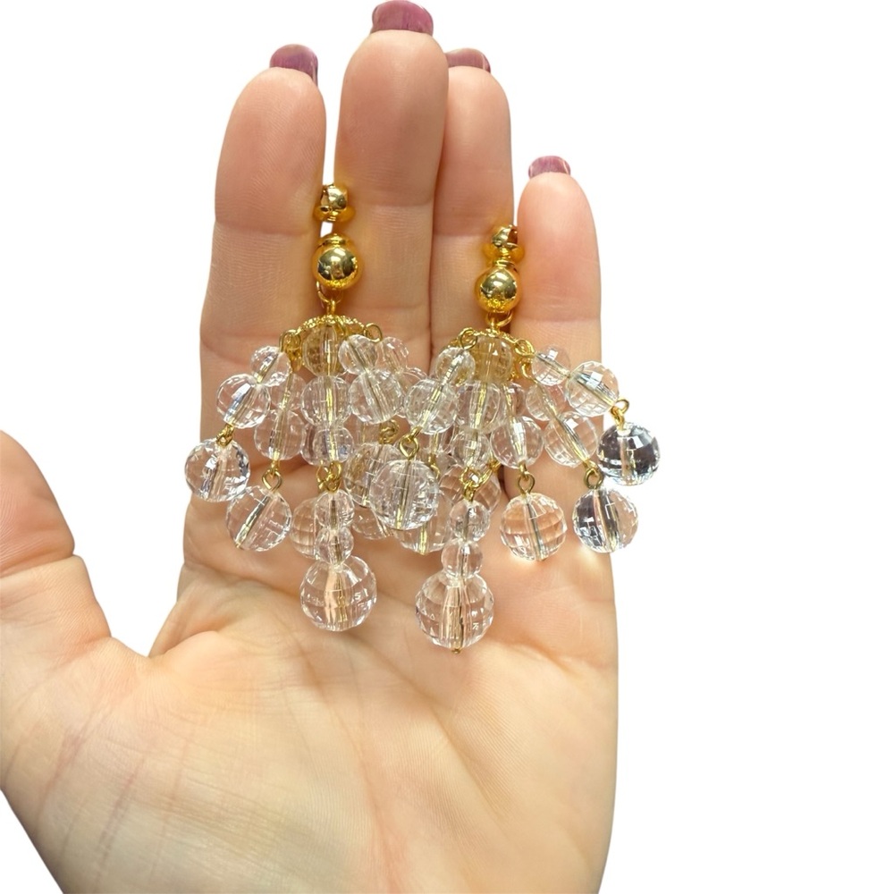 Avon “Faceted Shower” Chandelier clip Earrings with Crystal Accents NIB vintage